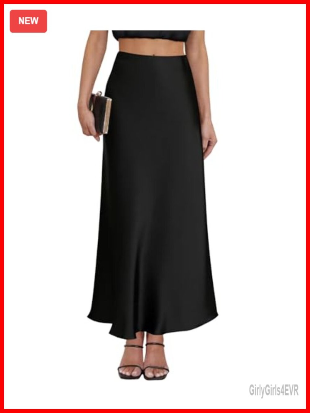 Satin Silky Midi Skirt Side Slit High Waist A Line Flowy Formal Skirt